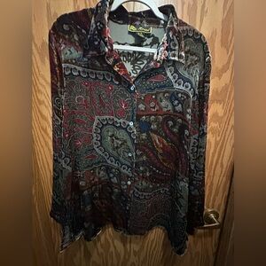 Vintage Mirasol Velvet Multicolor Paisley Button Down Shirt